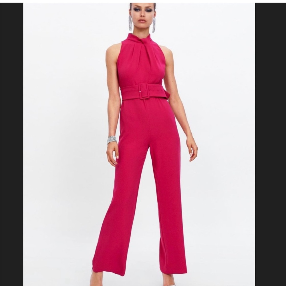 Zara Fuchsia Belted Jumpsuit